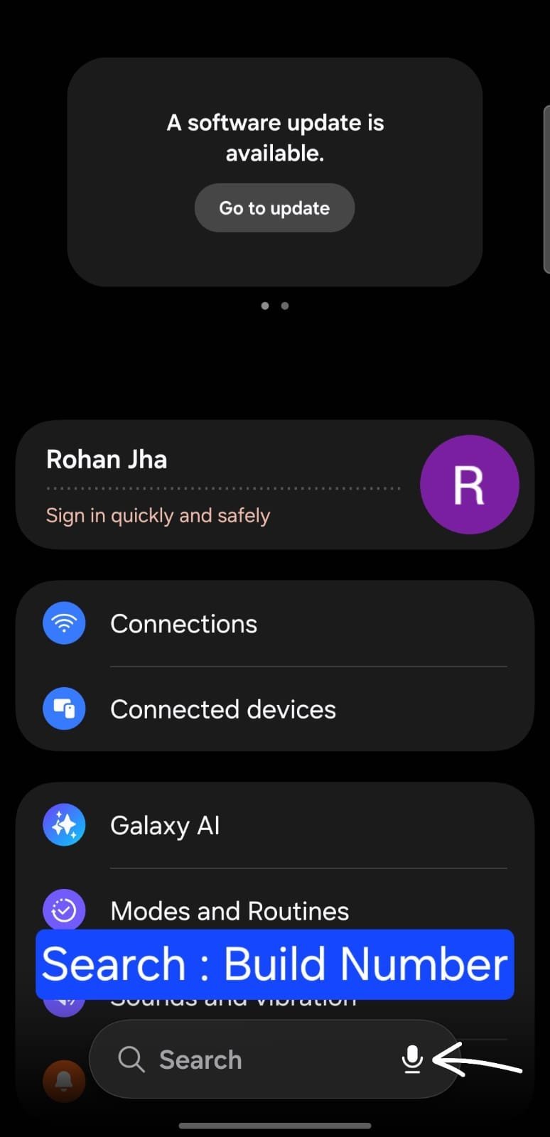 Search Build Number in Settings