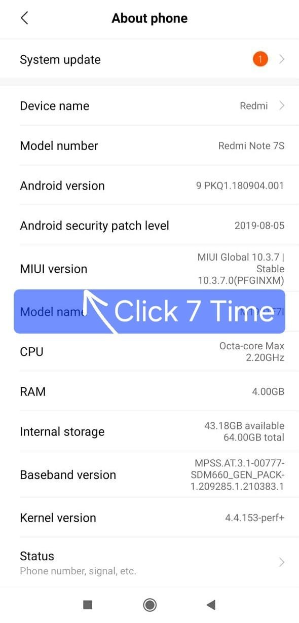 Tap MIUI Version 7 Times