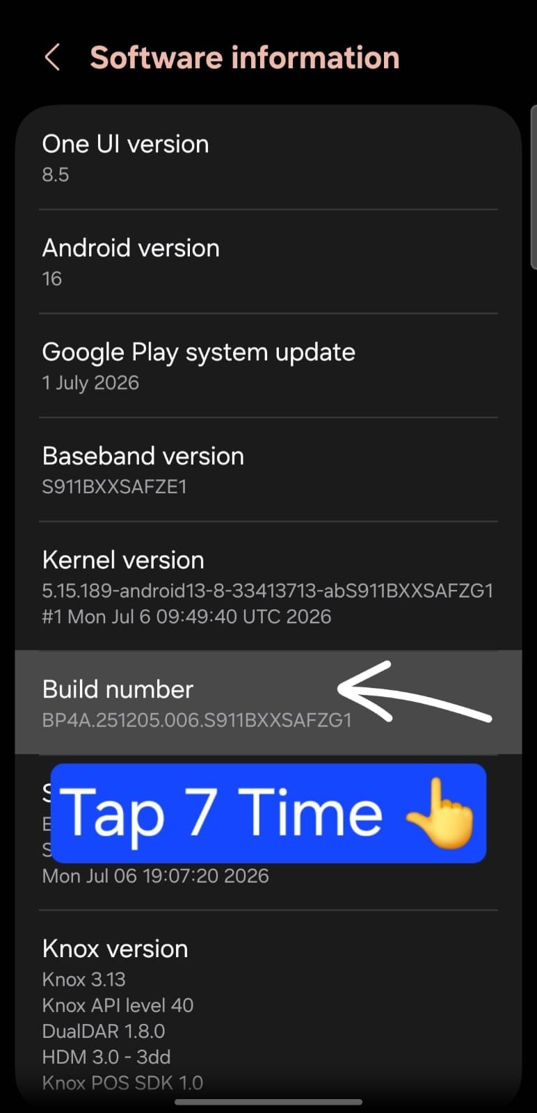 Tap Build Number 7 Times